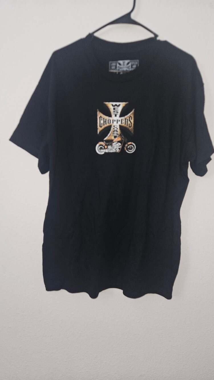West Coast Choppers Jesse James Iron Cross Motorcycle Flames Black T-Shirt Size